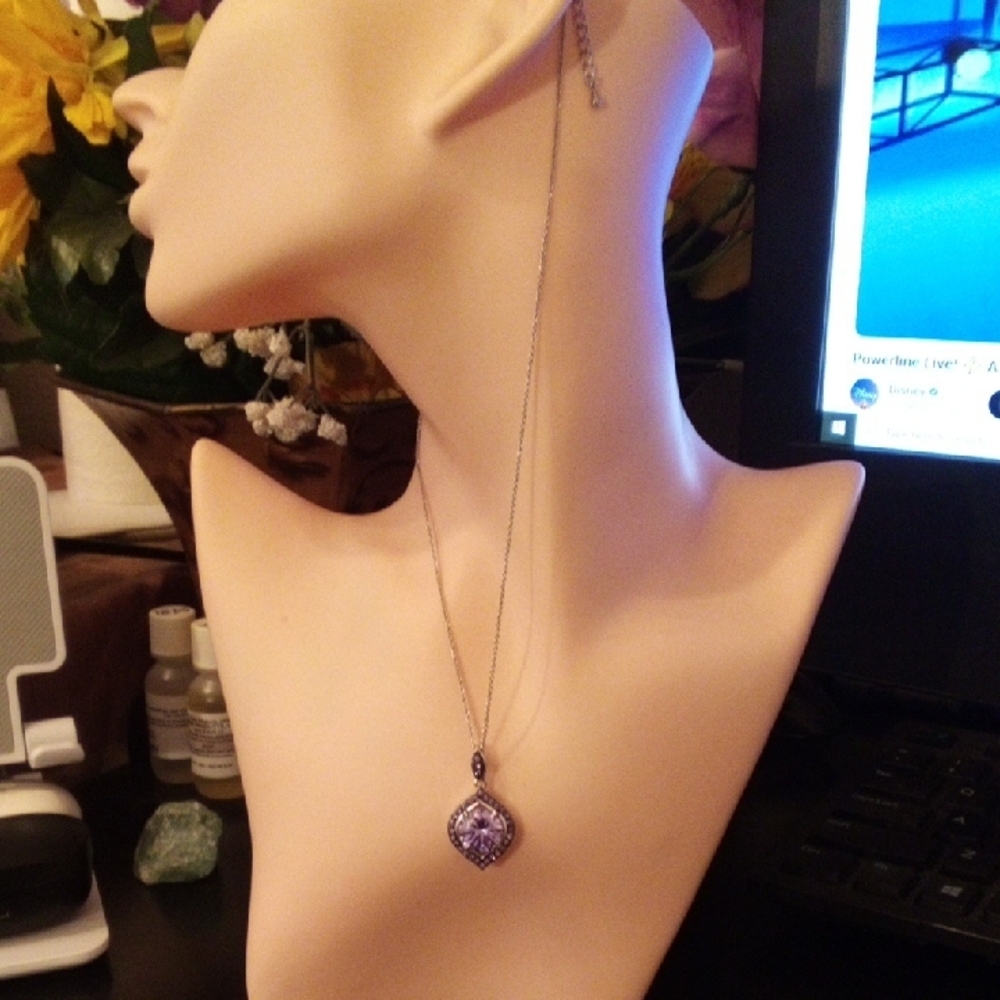 Silver Necklace with Purple Pendant